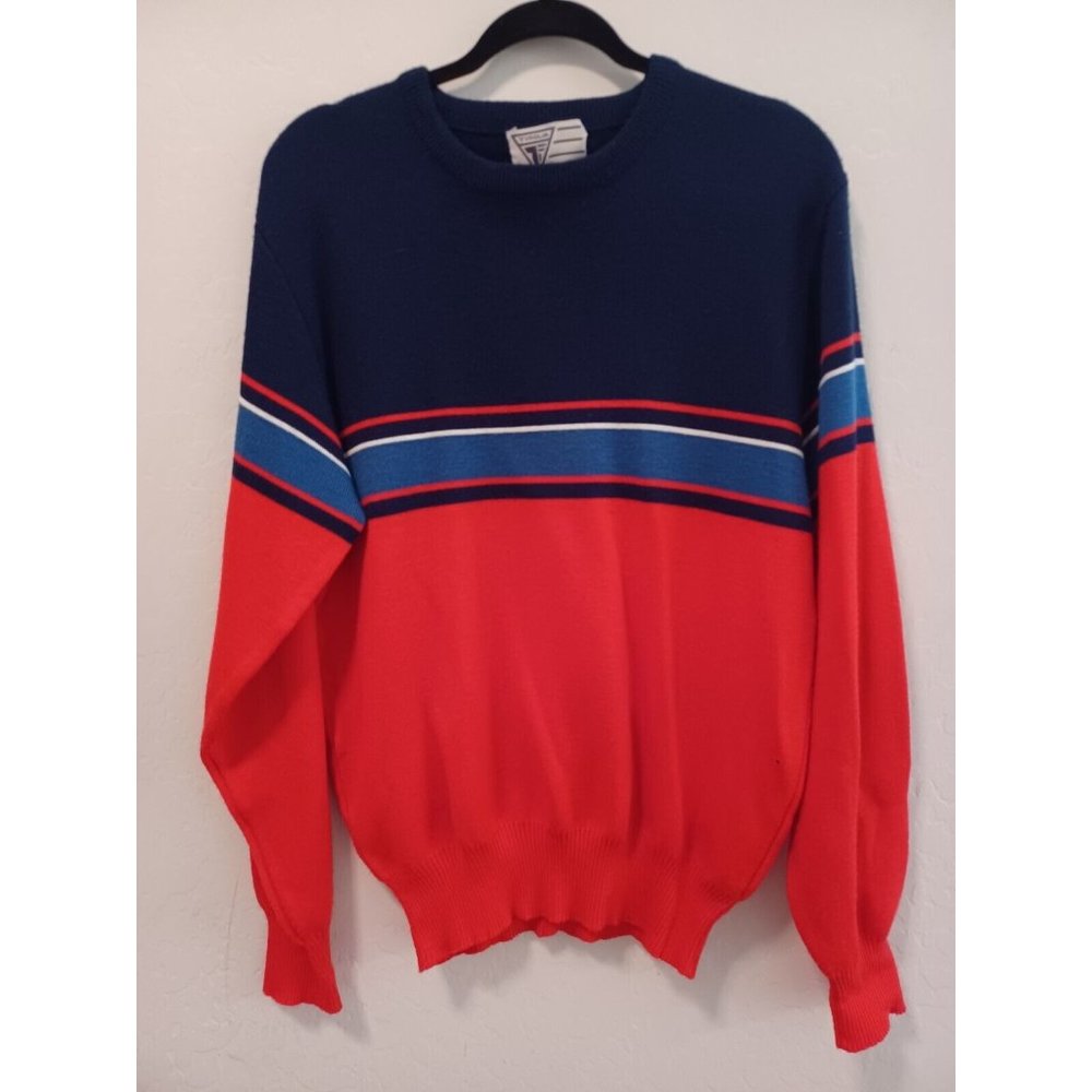 Vtg Tyrolia By Head Sweater Mens Sz L Red Blue Wool Blend Long Sleeve Hong Kong
